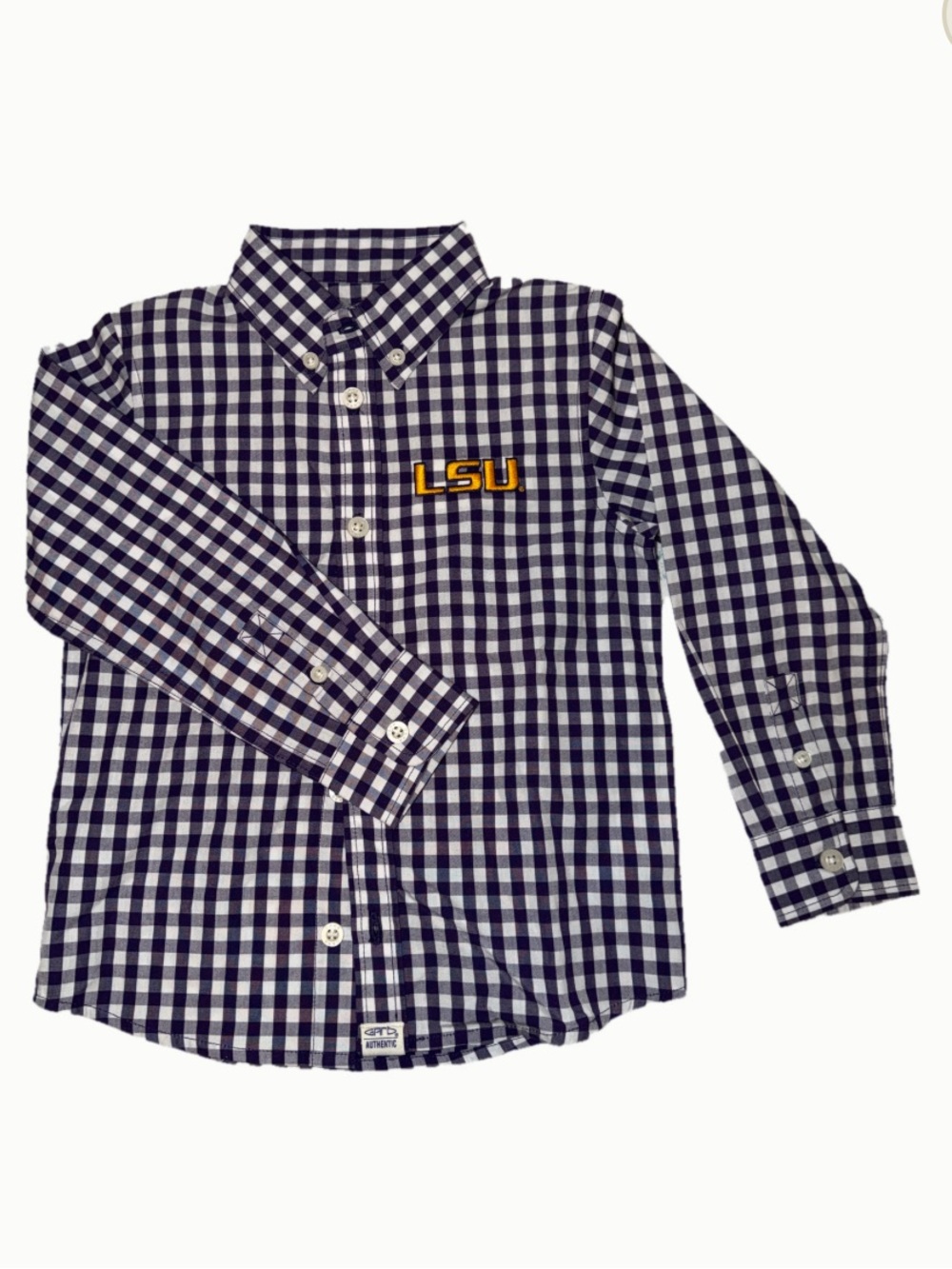 Garb LSU purple white embroidered long sleeve button down shirt 3T